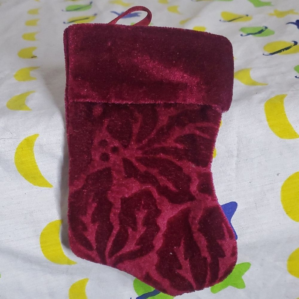 Velvet Mini Holiday Stocking in Rich Burgundy